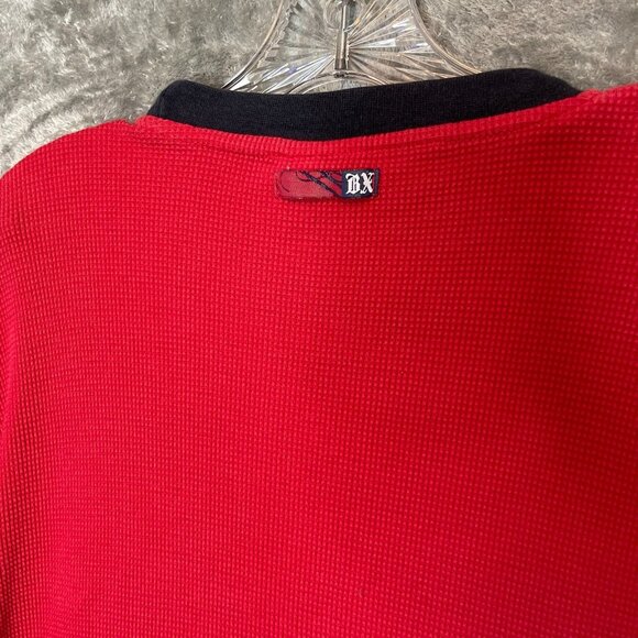 BX Men Y2K 90s Logo Waffle Knit Long Sleeve Crew Neck Thermal Shirt XL Red - Picture 6 of 12
